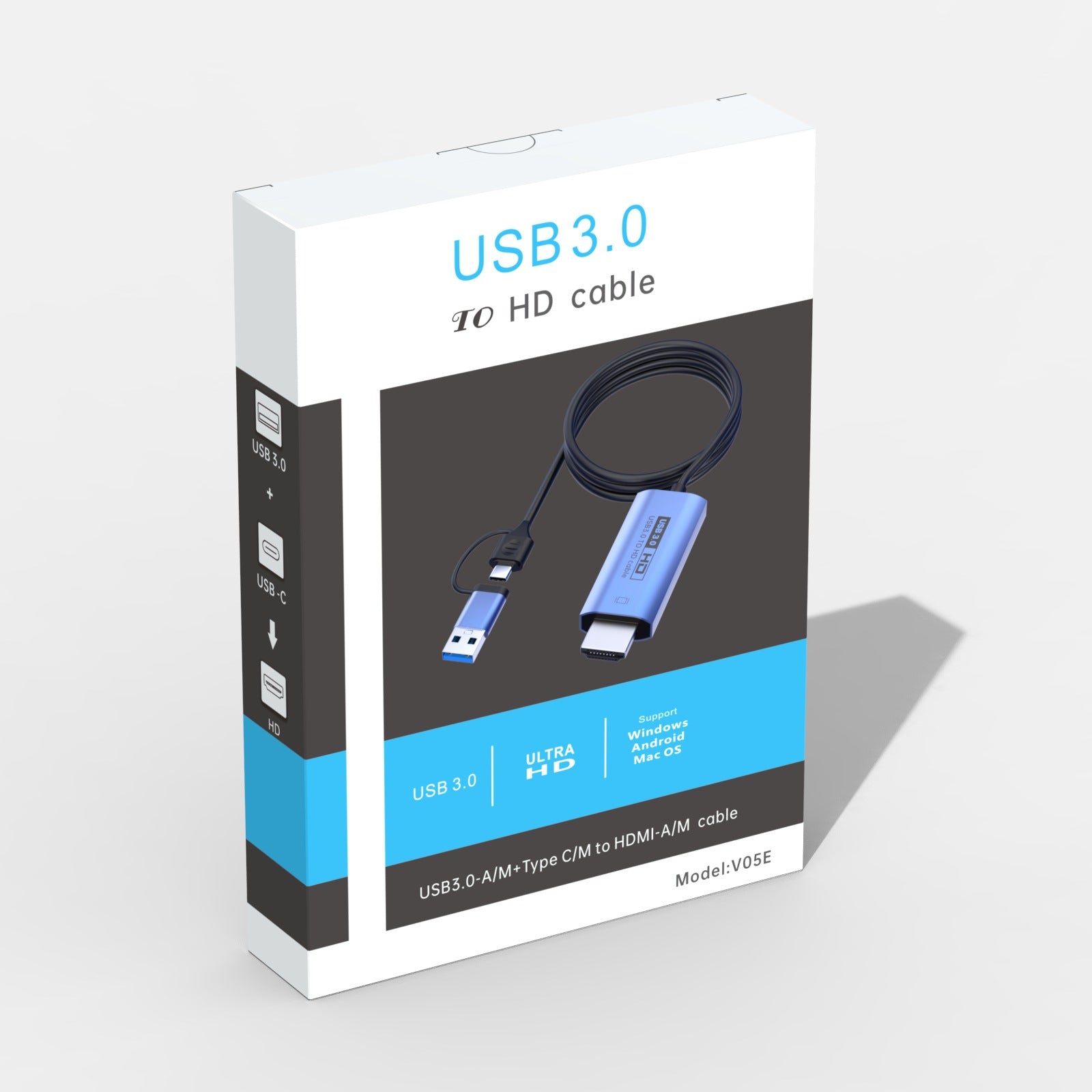 V05E 2.0m USB3.0 to HDMI Adapter Cable 2-in-1 Type-C USB to HDMI Converter V05E 2.0m USB3.0 to HDMI Adapter Cable 2-in-1 Type-C USB to HDMI Converter